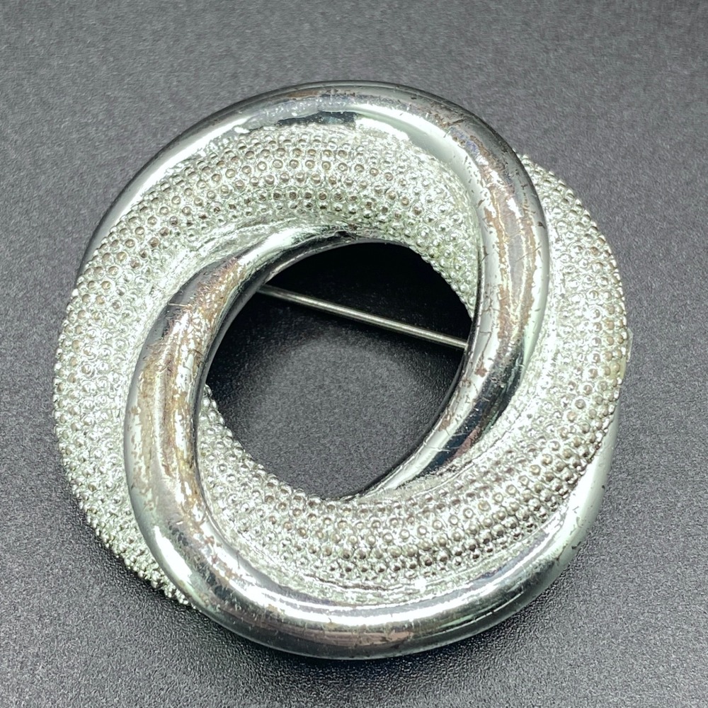 Vintage Monet Silver Tone Swirl Circle‎ Brooch Textured 1.5"